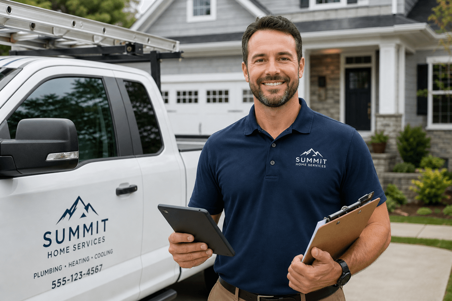 Friendly service business owner in a welcoming conversation